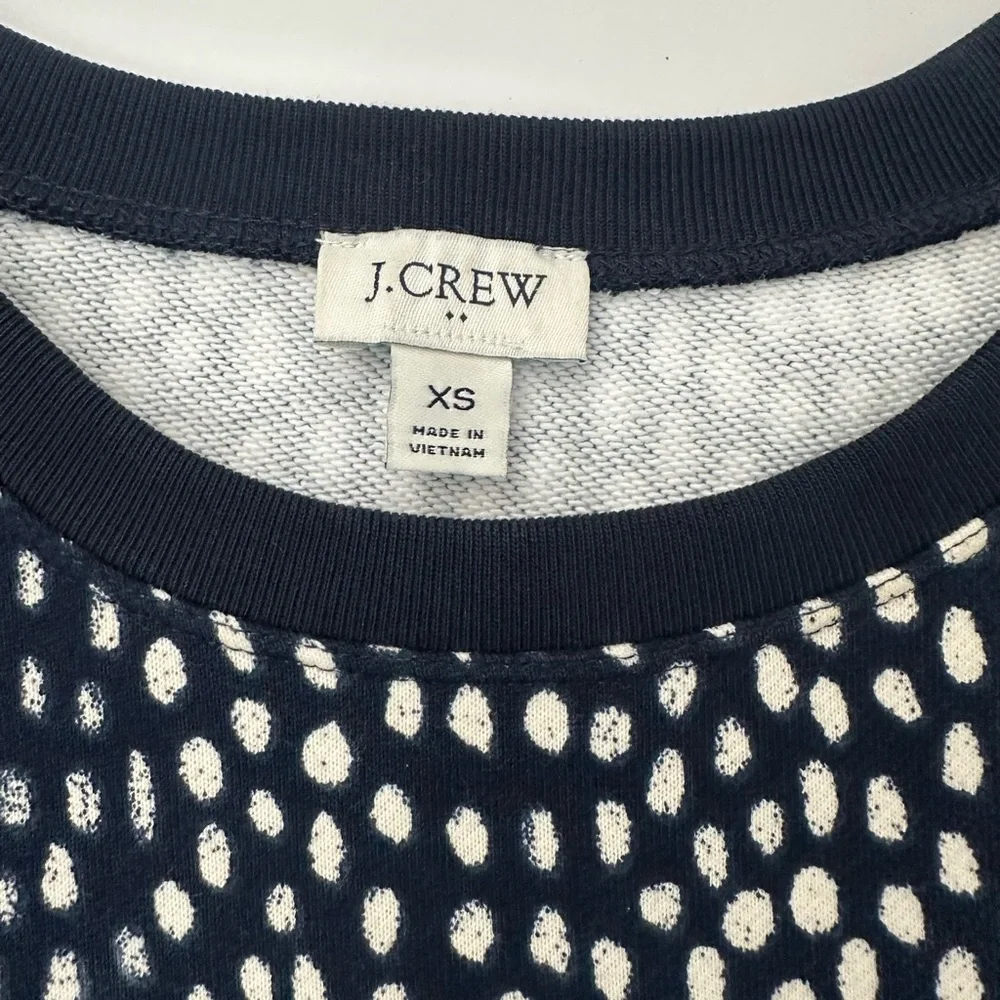 J. Crew Navy & White Polka Dot Printed X-Small Crewneck Sweatshirt